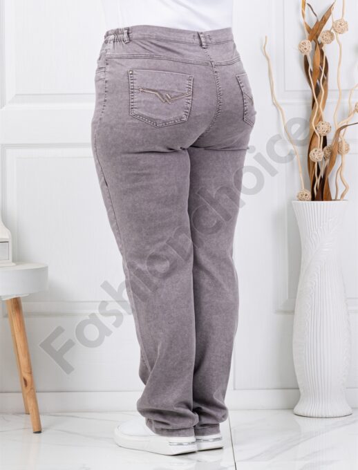 Plus size γυναικείο τζιν με ελαστική μέση-μόκα-κωδ 8903-2