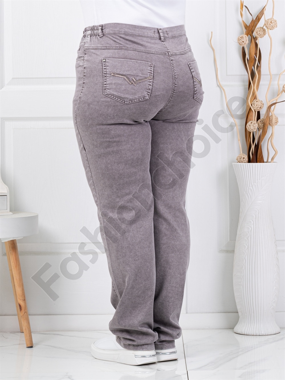 Plus size γυναικείο τζιν με ελαστική μέση-μόκα-κωδ 8903-2