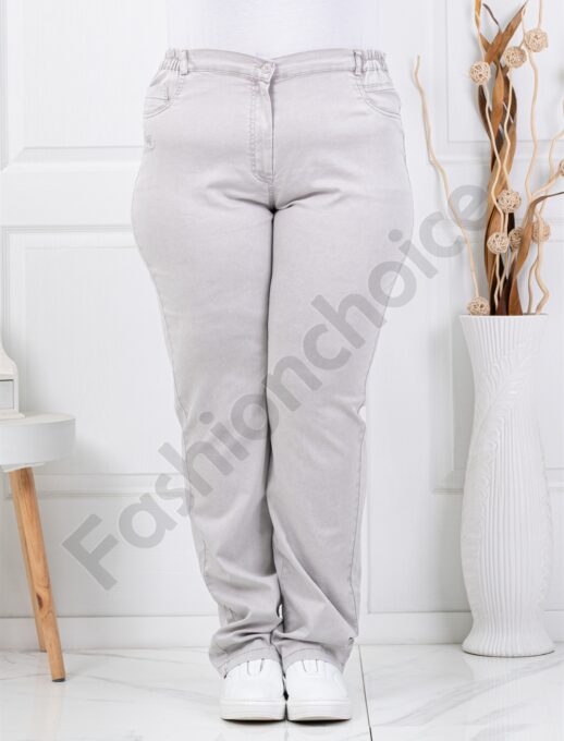 Plus size γυναικείο τζιν με ελαστική μέση-ανοιχτό γκρι-κωδ 8903-3