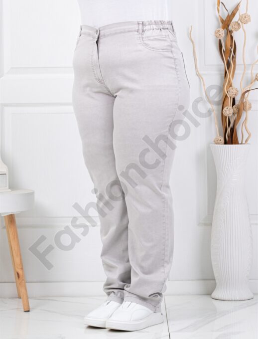 Plus size γυναικείο τζιν με ελαστική μέση-ανοιχτό γκρι-κωδ 8903-3