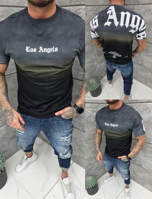 T-shirt με τύπωμα Los Angels-μαύρο-κωδ 2575