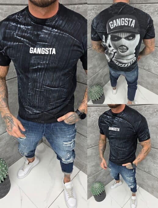 T-shirt με τύπωμα στην πλάτη-μαύρο-κωδ 2533