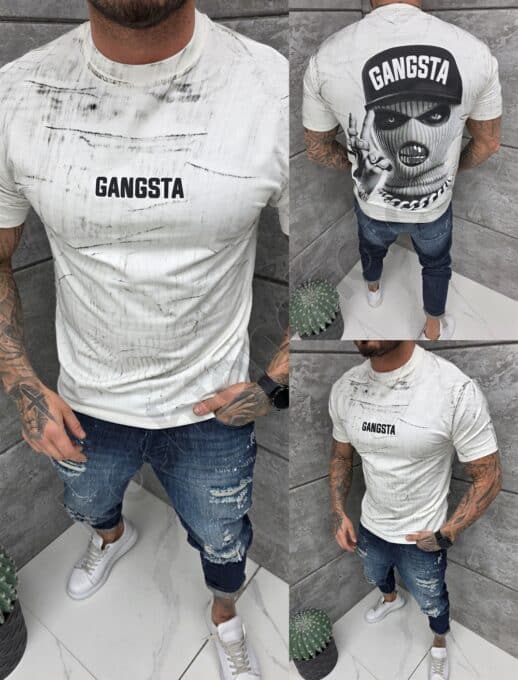 T-shirt με τύπωμα στην πλάτη-εκρού-κωδ 2533-1