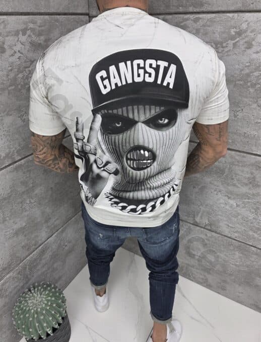 T-shirt με τύπωμα στην πλάτη-εκρού-κωδ 2533-1