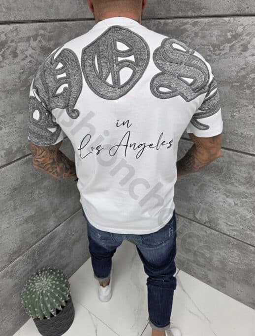 T-shirt με τύπωμα στην πλάτη-λευκό-κωδ 25103-2