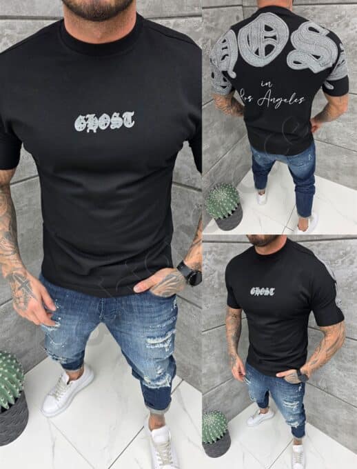 T-shirt με τύπωμα στην πλάτη-μαύρο-κωδ 25103