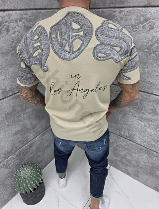 T-shirt με τύπωμα στην πλάτη-μπεζ-κωδ 25103-1