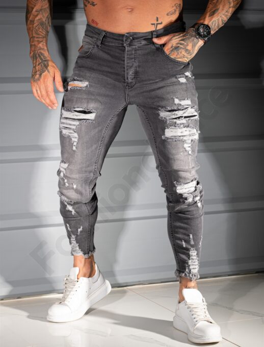 Ανδρικό τζιν παντελόνι Skinny με σκισίματα-γκρι-κωδ 4756