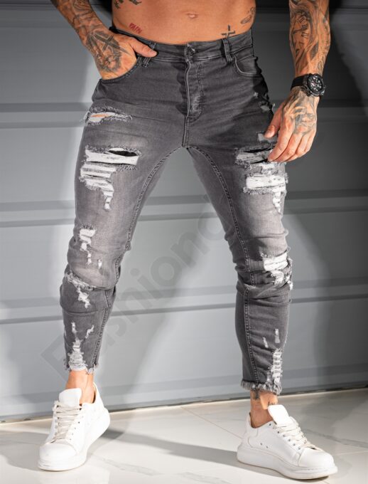 Ανδρικό τζιν παντελόνι Skinny με σκισίματα-γκρι-κωδ 4756
