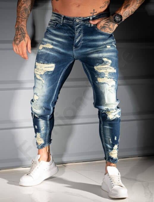 Ανδρικό τζιν παντελόνι Skinny Fit Vintage-μπλε-κωδ 6267-2