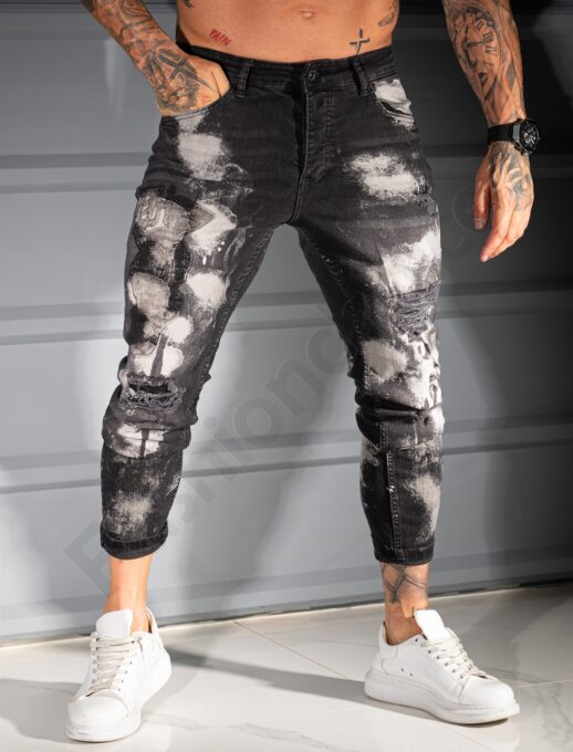 Ανδρικό τζιν παντελόνι Skinny ξεβαμμένο-μαύρο-κωδ 3996