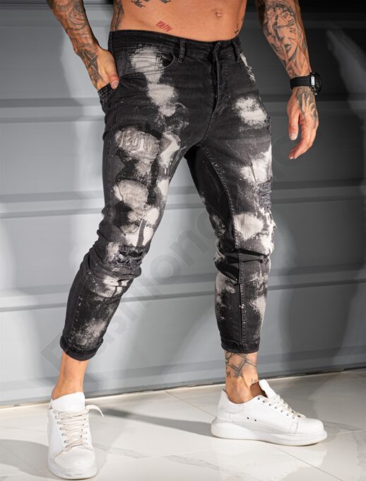 Ανδρικό τζιν παντελόνι Skinny ξεβαμμένο-μαύρο-κωδ 3996