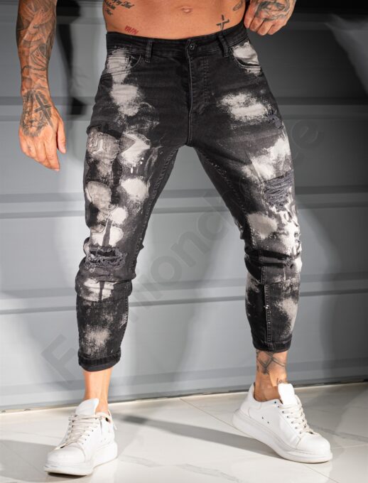 Ανδρικό τζιν παντελόνι Skinny ξεβαμμένο-μαύρο-κωδ 3996