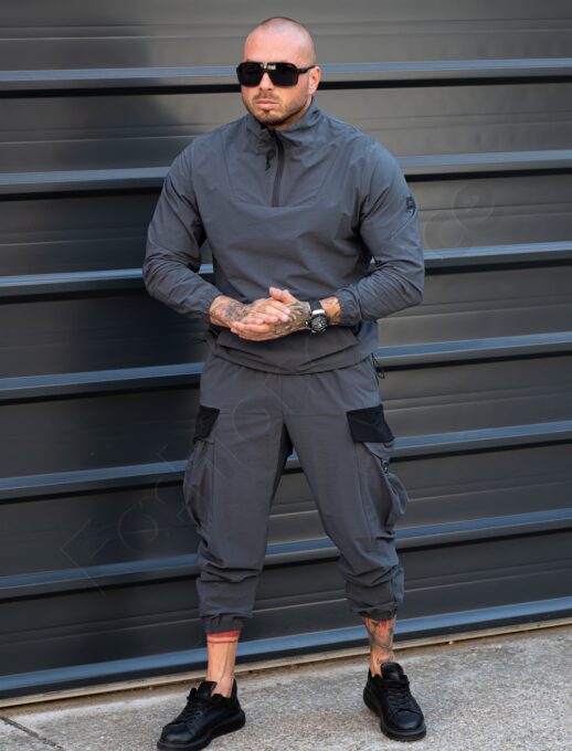 Ανδρικό cargo σετ με hoodie τεχνικό ύφασμα-γκρι-κωδ 7115-2