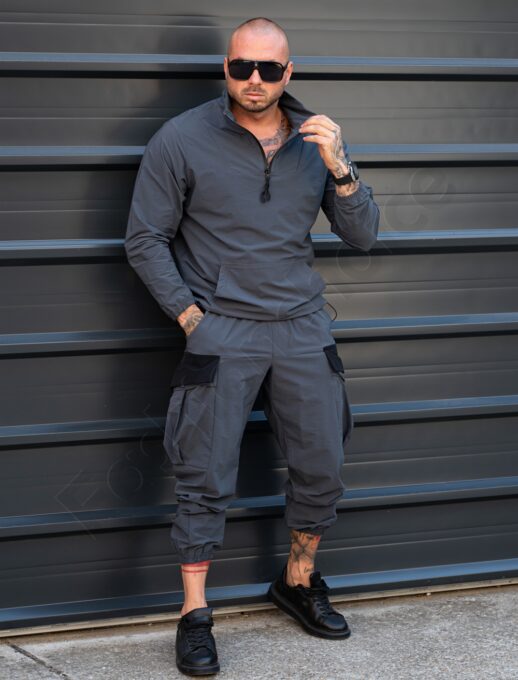 Ανδρικό cargo σετ με hoodie τεχνικό ύφασμα-γκρι-κωδ 7115-2