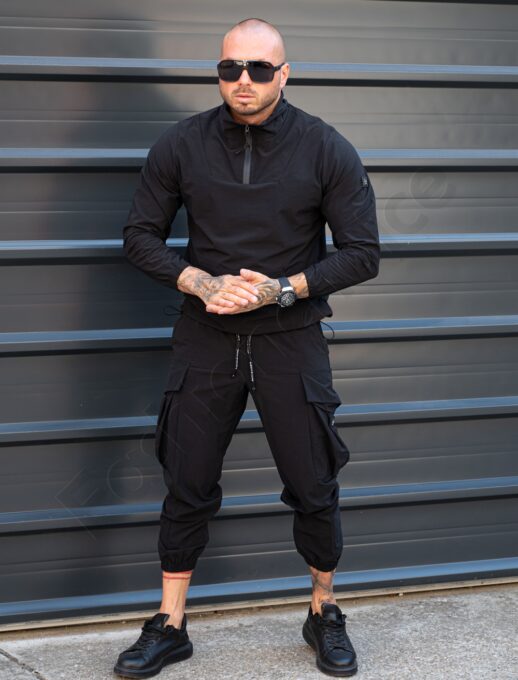 Ανδρικό cargo σετ με hoodie τεχνικό ύφασμα-μαύρο-κωδ 7115