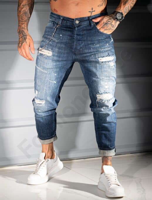 Ανδρικό τζιν παντελόνι skinny fit-σκούρο μπλε-κωδ 6881