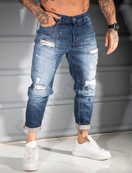 Ανδρικό τζιν παντελόνι skinny fit-σκούρο μπλε-κωδ 6881