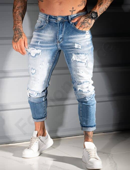Ανδρικό τζιν παντελόνι Skinny Fit με σκισίματα-μπλε-κωδ 8331