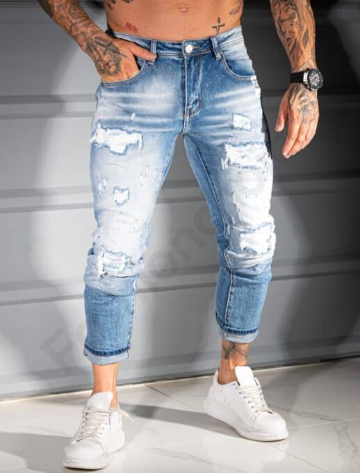 Ανδρικό τζιν παντελόνι Skinny Fit με σκισίματα-μπλε-κωδ 8331