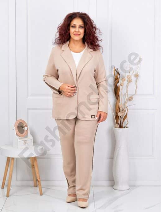 Plus size casual σετ σακάκι-παντελόνι-μπεζ-κωδ 1467-1