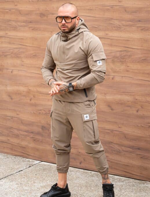 Ανδρικό αθλητικό σετ τεχνικό ύφασμα hoodie-χακί-κωδ 7109-1