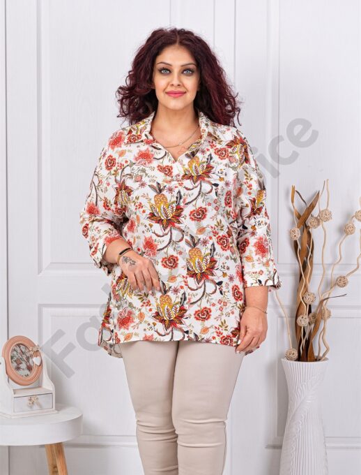 Plus size πουκάμισο φλοράλ-κεραμιδί-κωδ 82358