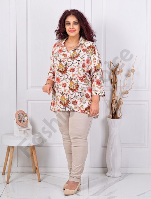Plus size πουκάμισο φλοράλ-κεραμιδί-κωδ 82358