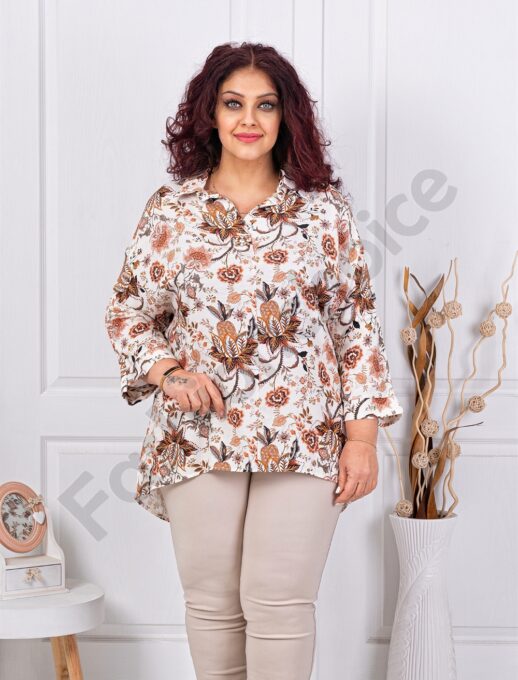 Plus size πουκάμισο φλοράλ-καφέ-κωδ 82358-2