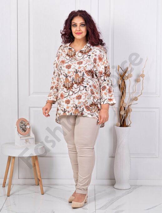 Plus size πουκάμισο φλοράλ-καφέ-κωδ 82358-2