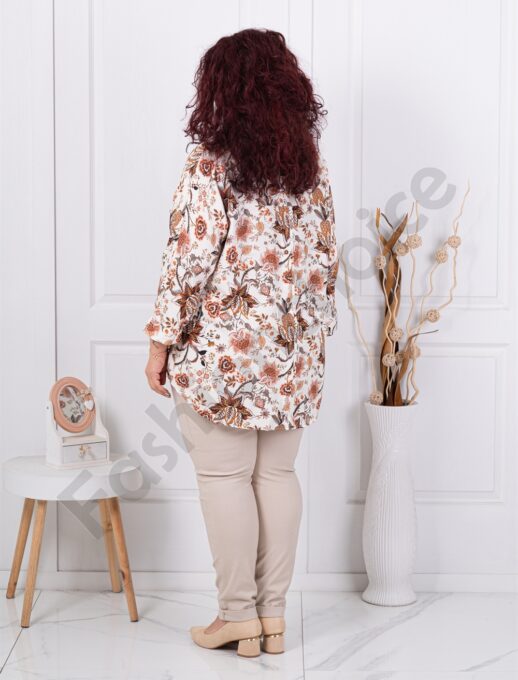 Plus size πουκάμισο φλοράλ-καφέ-κωδ 82358-2