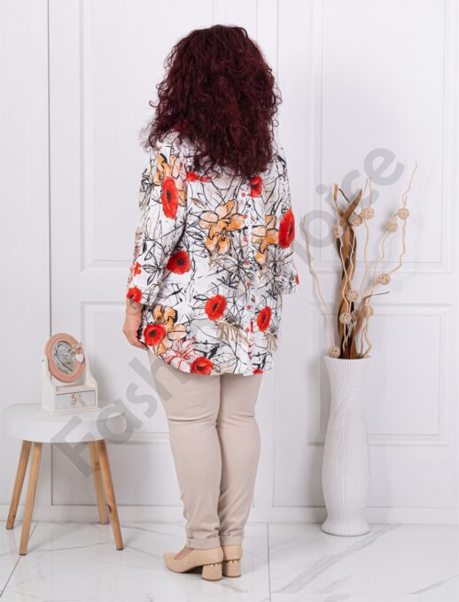 Plus size πουκάμισο με παπαρούνες-κόκκινο-κωδ 82356