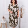 Plus size φόρεμα με γιακά-χακί-κωδ 8758-2