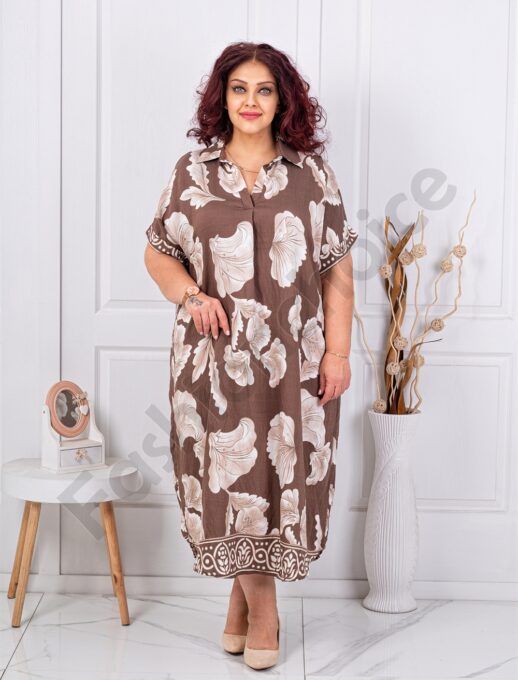 Plus size φόρεμα με γιακά-καφέ-κωδ 8758