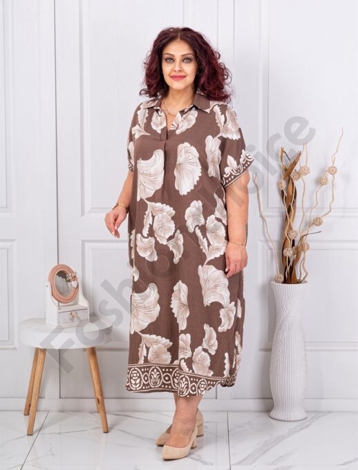 Plus size φόρεμα με γιακά-καφέ-κωδ 8758