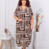 Plus size φόρεμα με γεωμετρικά σχήματα-καφέ-κωδ 8752