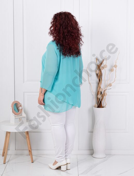 Plus size ασύμμετρη μπλούζα από σιφόν-τυρκουάζ-κωδ 25003-4