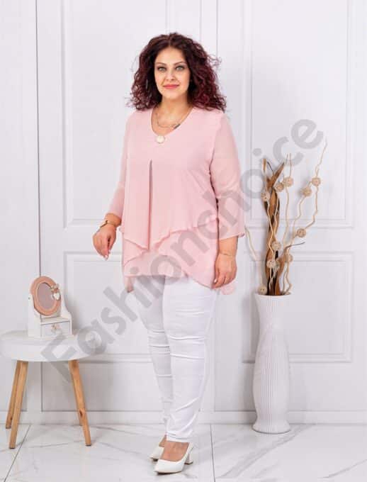 Plus size ασύμμετρη μπλούζα από σιφόν-ροζ-κωδ 25003-2
