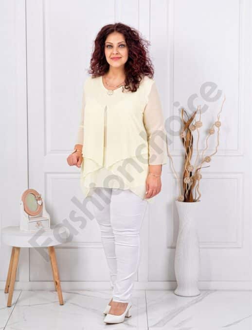 Plus size ασύμμετρη μπλούζα από σιφόν-γαλακτοκίτρινο-κωδ 25003-1