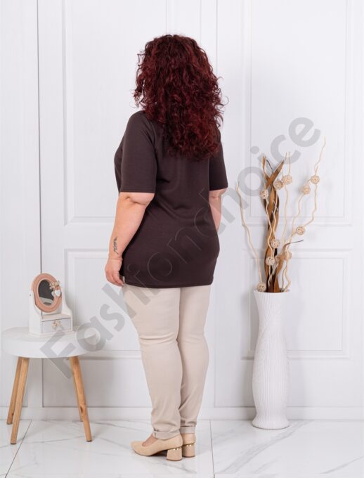 Plus size τουνίκ με απλικέ στρας Luxury Fashion-καφέ-κωδ 1273-2
