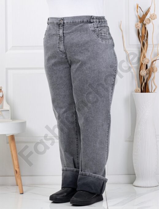 Plus size τζιν παντελόνι με γυρισμένα μπατζάκια-γκρι-κωδ 7893-2