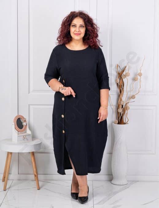 Plus size φόρεμα με άνοιγμα στο πλάι-μαύρο-κωδ 1484
