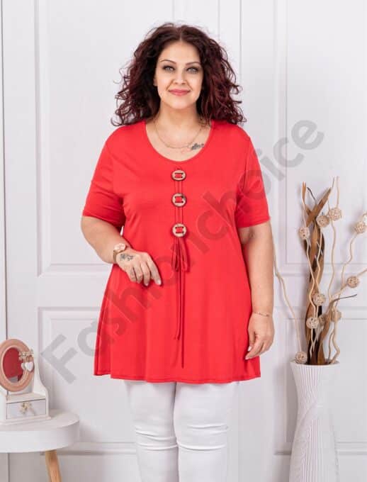 Plus size τουνίκ με τρία ξύλινα κουμπιά-κόκκινο-κωδ 1683-4