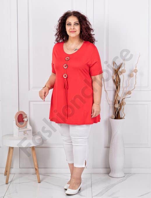 Plus size τουνίκ με τρία ξύλινα κουμπιά-κόκκινο-κωδ 1683-4