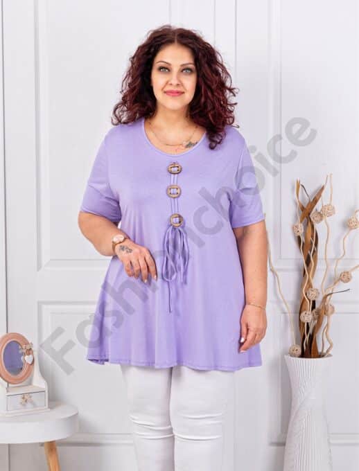 Plus size τουνίκ με τρία ξύλινα κουμπιά-λιλά-κωδ 1683-10