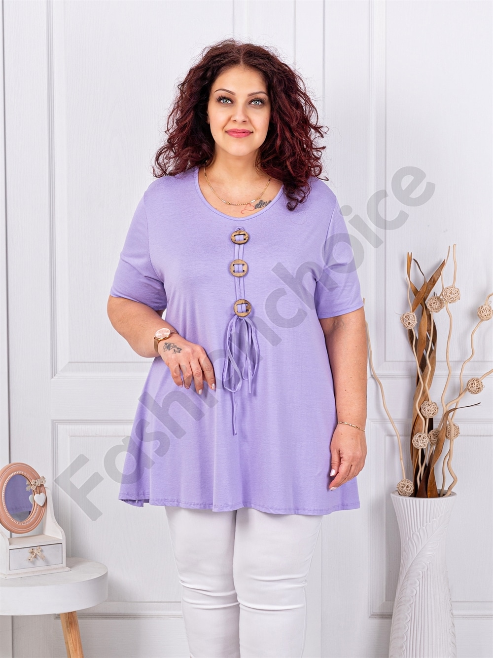 Plus size τουνίκ με τρία ξύλινα κουμπιά-λιλά-κωδ 1683-10