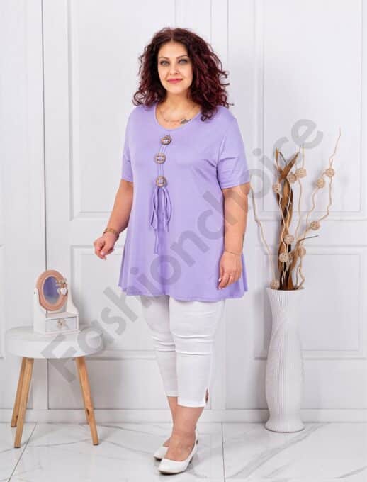 Plus size τουνίκ με τρία ξύλινα κουμπιά-λιλά-κωδ 1683-10