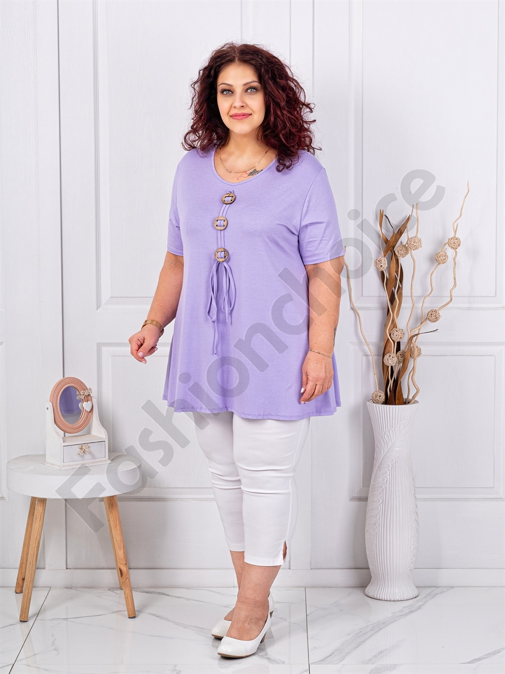 Plus size τουνίκ με τρία ξύλινα κουμπιά-λιλά-κωδ 1683-10