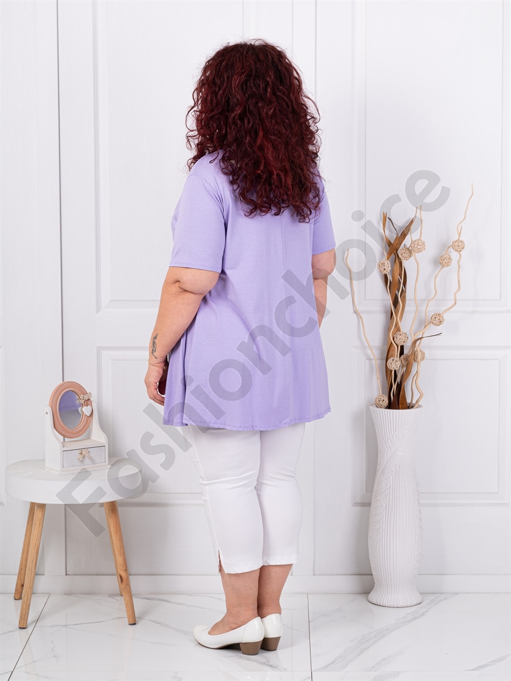 Plus size τουνίκ με τρία ξύλινα κουμπιά-λιλά-κωδ 1683-10