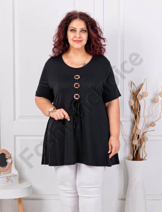 Plus size τουνίκ με τρία ξύλινα κουμπιά-μαύρο-κωδ 1683